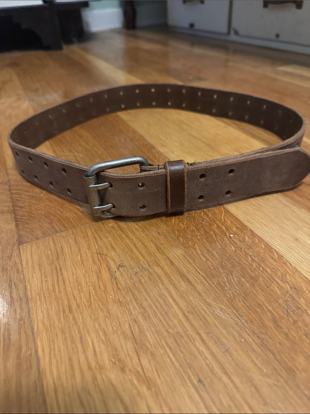 Men's Brown Leather Double-Prong Casual Belt